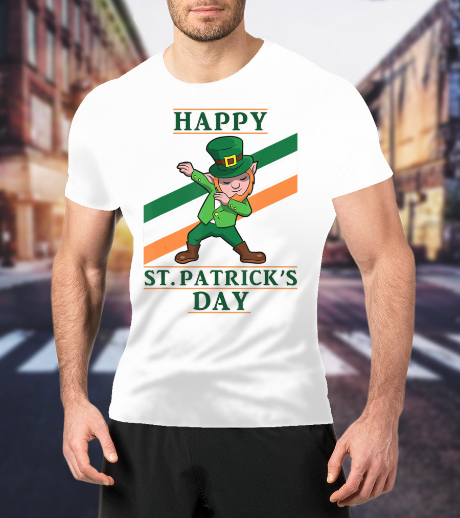 Happy St. Patrick's Day Dabbing Leprechaun Irish Flag T-Shirt