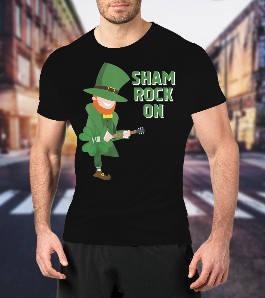 Shamrock On Cute Elf Playing Guitar St. Patrick's Day T-Shirt