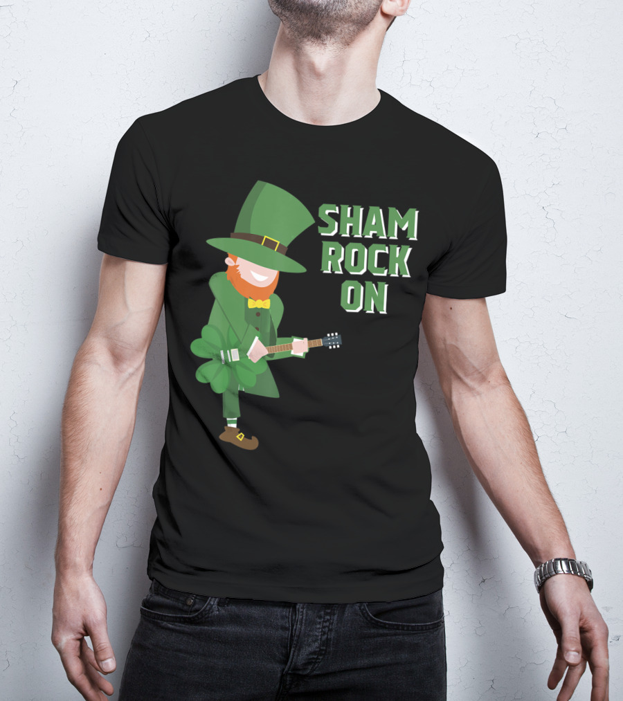 Shamrock On Cute Elf Playing Guitar St. Patrick's Day T-Shirt