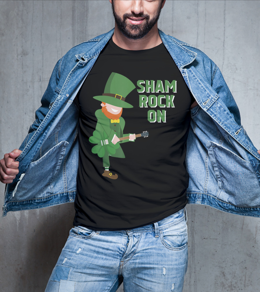 Shamrock On Cute Elf Playing Guitar St. Patrick's Day T-Shirt