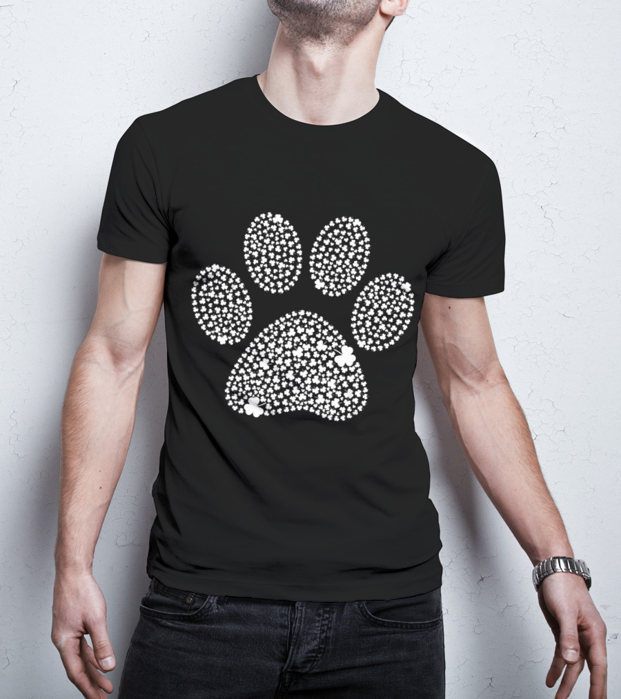Dog Paw Shamrock Pattern For St Patricks Day T-Shirt
