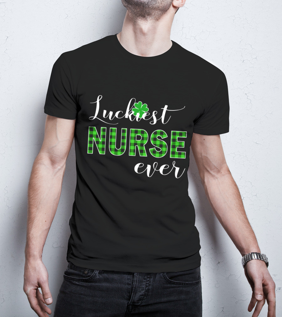 Luckiest Nurse Ever Shamrock Plaid T-Shirt