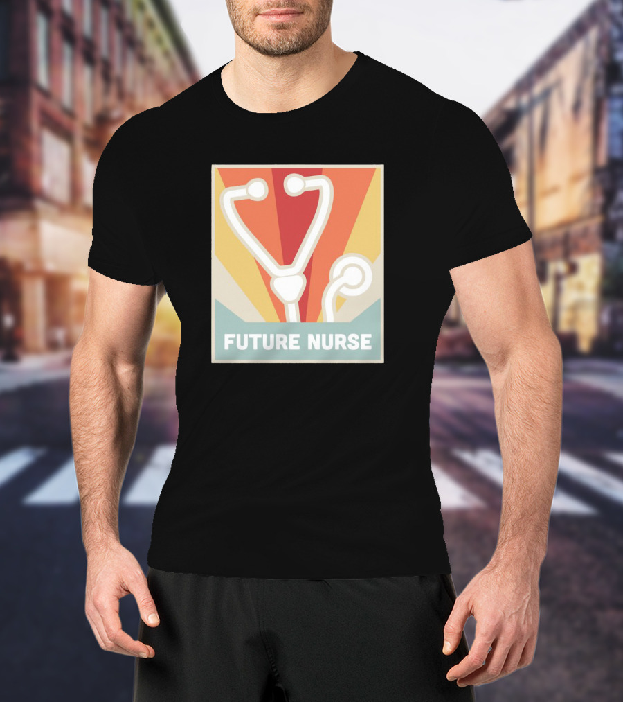 Retro Style Future Nurse Stethoscope Icon With Sunburst Background T-Shirt