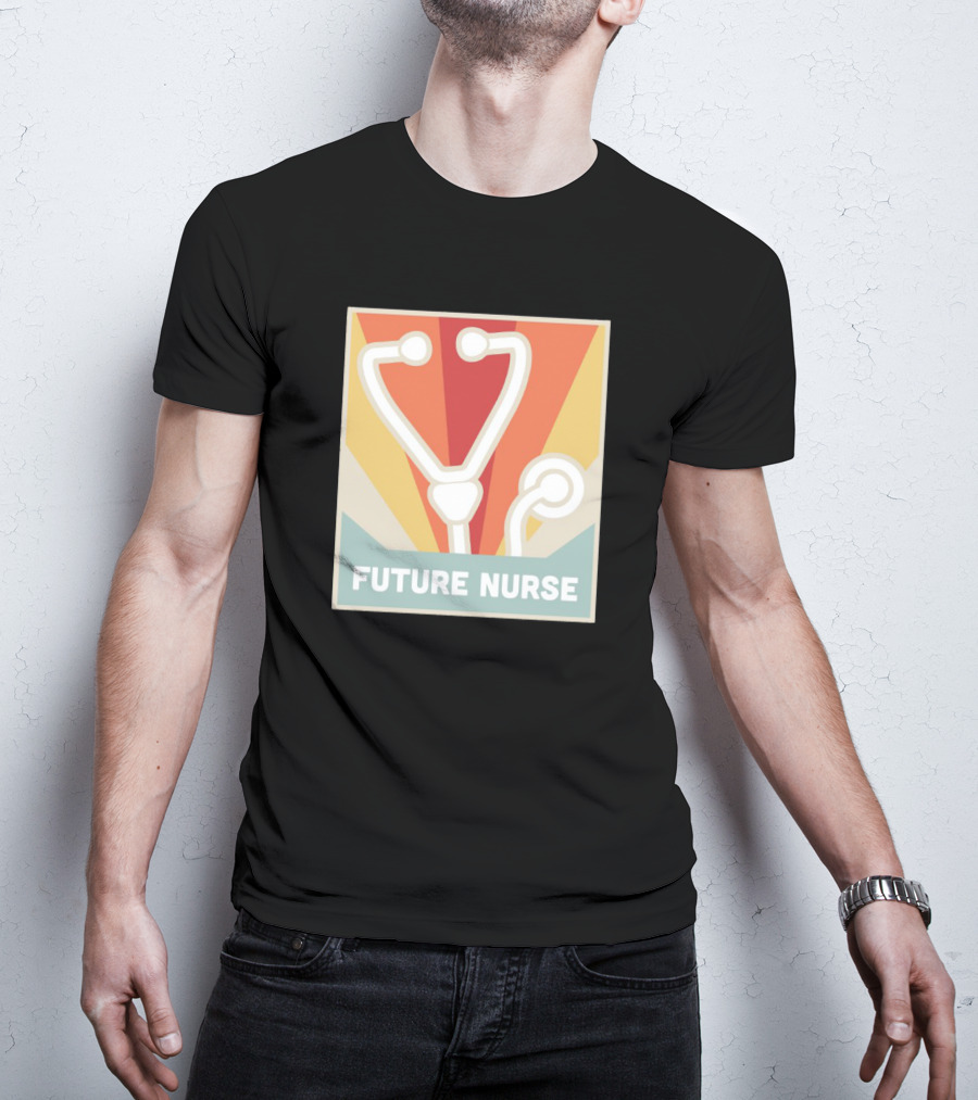 Retro Style Future Nurse Stethoscope Icon With Sunburst Background T-Shirt