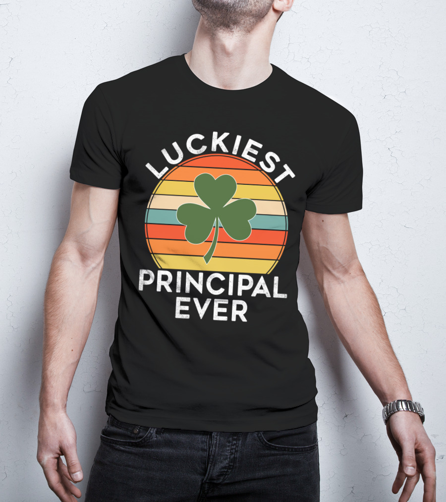 Luckiest Principal Ever Shamrock Retro Stripes T-Shirt