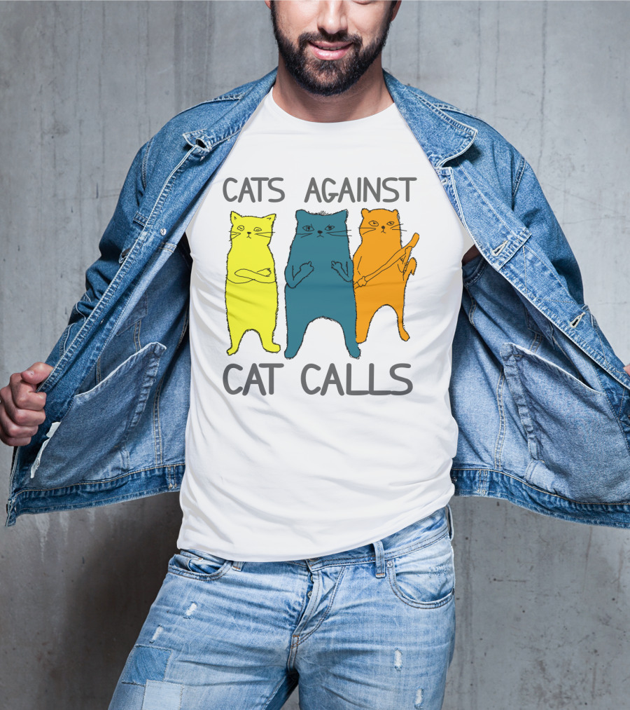 CATS AGAINST CAT CALLS Three Colorful Cats United Stance T-Shirt