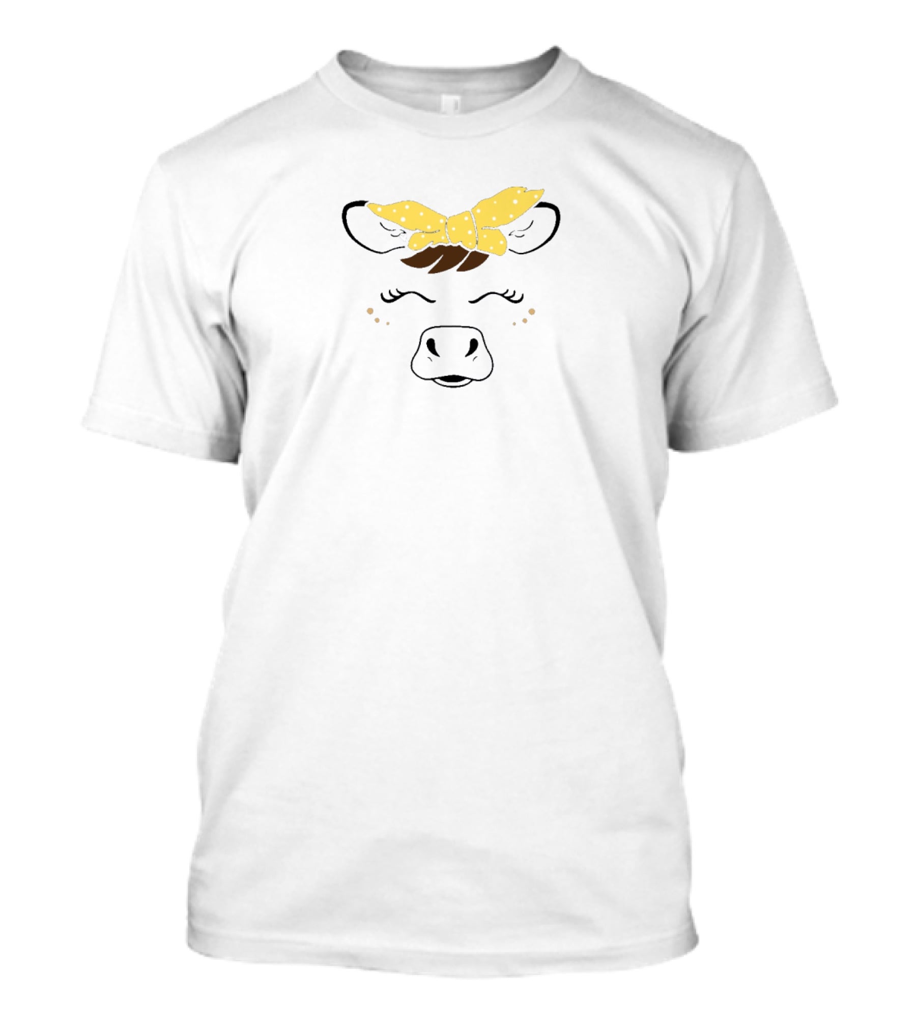 Cows With Yellow Polka Dot Bow Cute Face T-Shirt