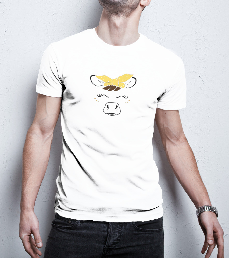 Cows With Yellow Polka Dot Bow Cute Face T-Shirt