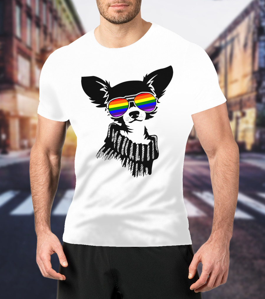 Pride Rainbow Sunglasses Chihuahua Dog T-Shirt