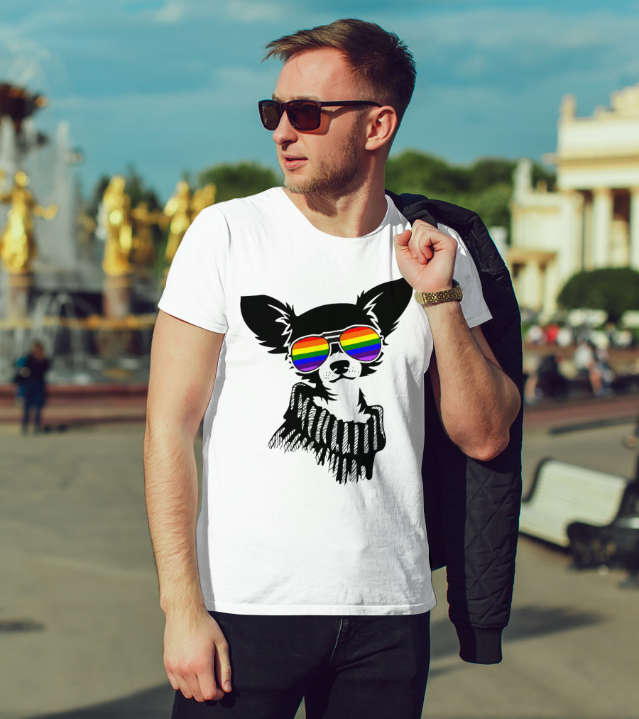 Pride Rainbow Sunglasses Chihuahua Dog T-Shirt