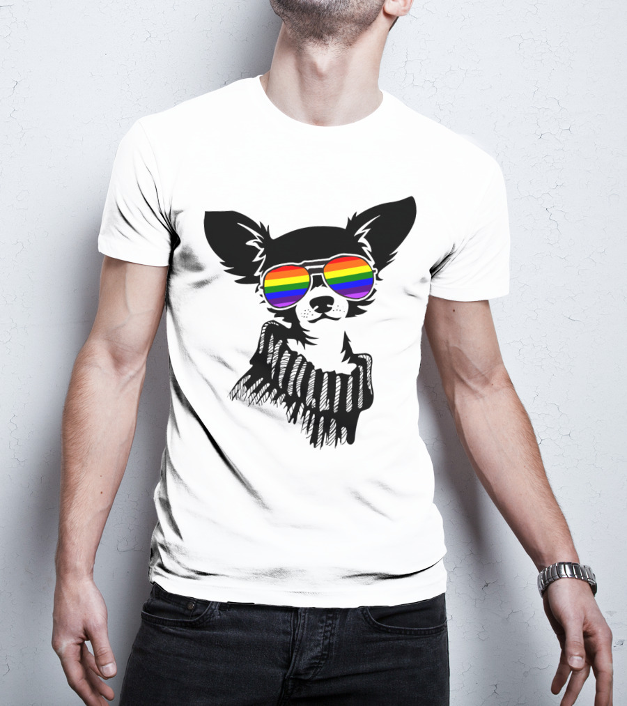 Pride Rainbow Sunglasses Chihuahua Dog T-Shirt