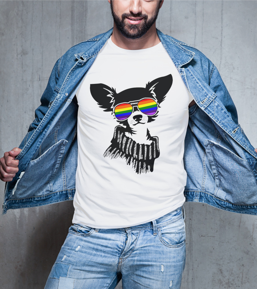 Pride Rainbow Sunglasses Chihuahua Dog T-Shirt