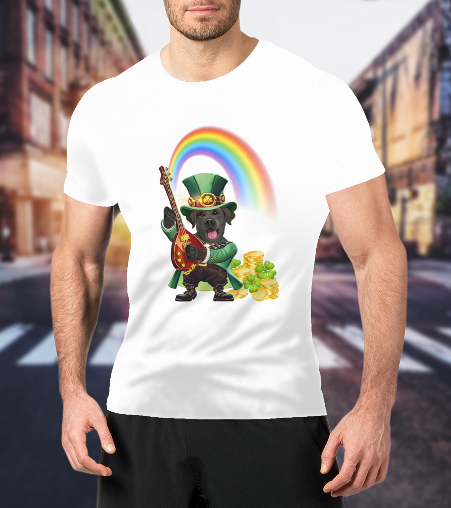 Dog Rocking Irish Luck Rainbow Guitar T-Shirt