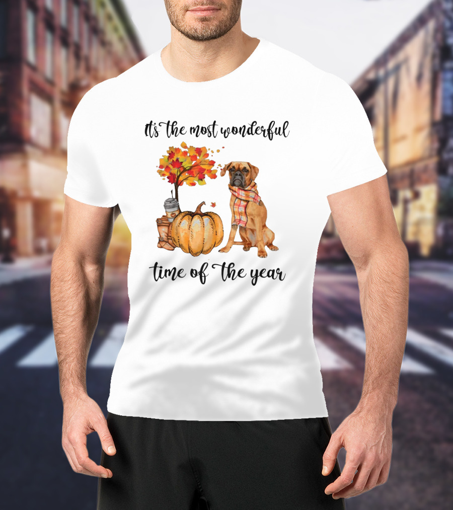 It's The Most Wonderful Time Of The Year Dog Autumn Leaves Pumpkin Coffee T-Shirt