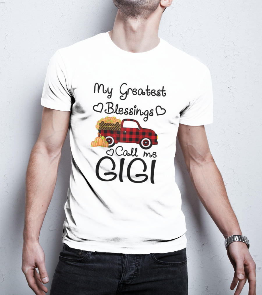 My Greatest Blessings Call Me Gigi Red Plaid Truck With Pumpkins T-Shirt