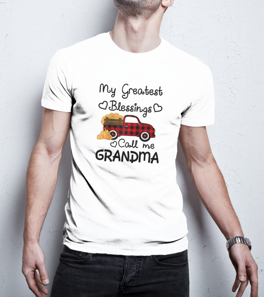 My Greatest Blessings Call Me Grandma Red Plaid Truck With Pumpkins T-Shirt