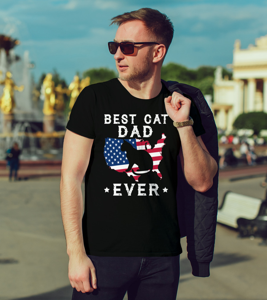 Best Cat Dad Ever USA Flag Cat T-Shirt