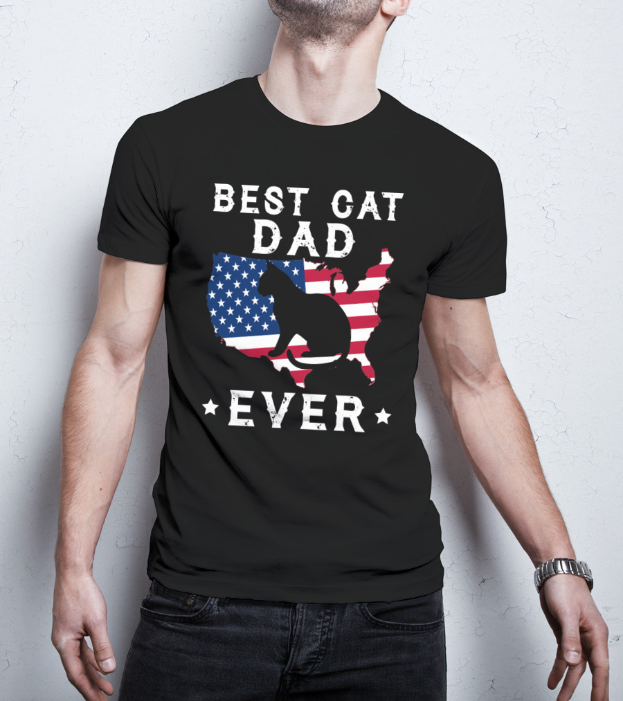 Best Cat Dad Ever USA Flag Cat T-Shirt