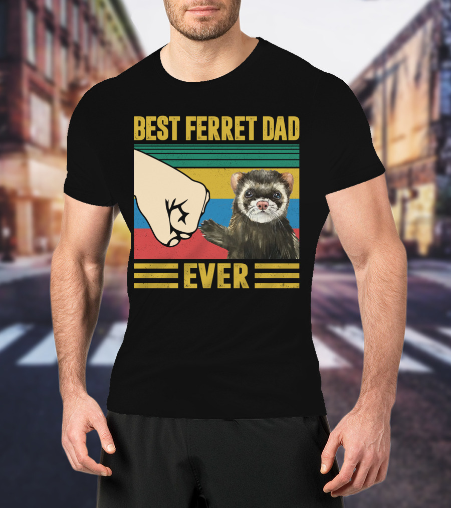 Best Ferret Dad Ever Fist Bump Vintage Stripes T-Shirt