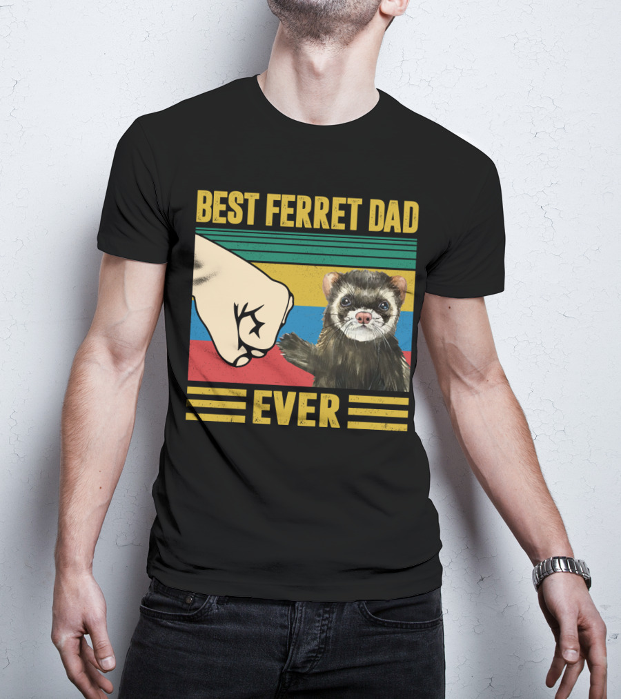 Best Ferret Dad Ever Fist Bump Vintage Stripes T-Shirt