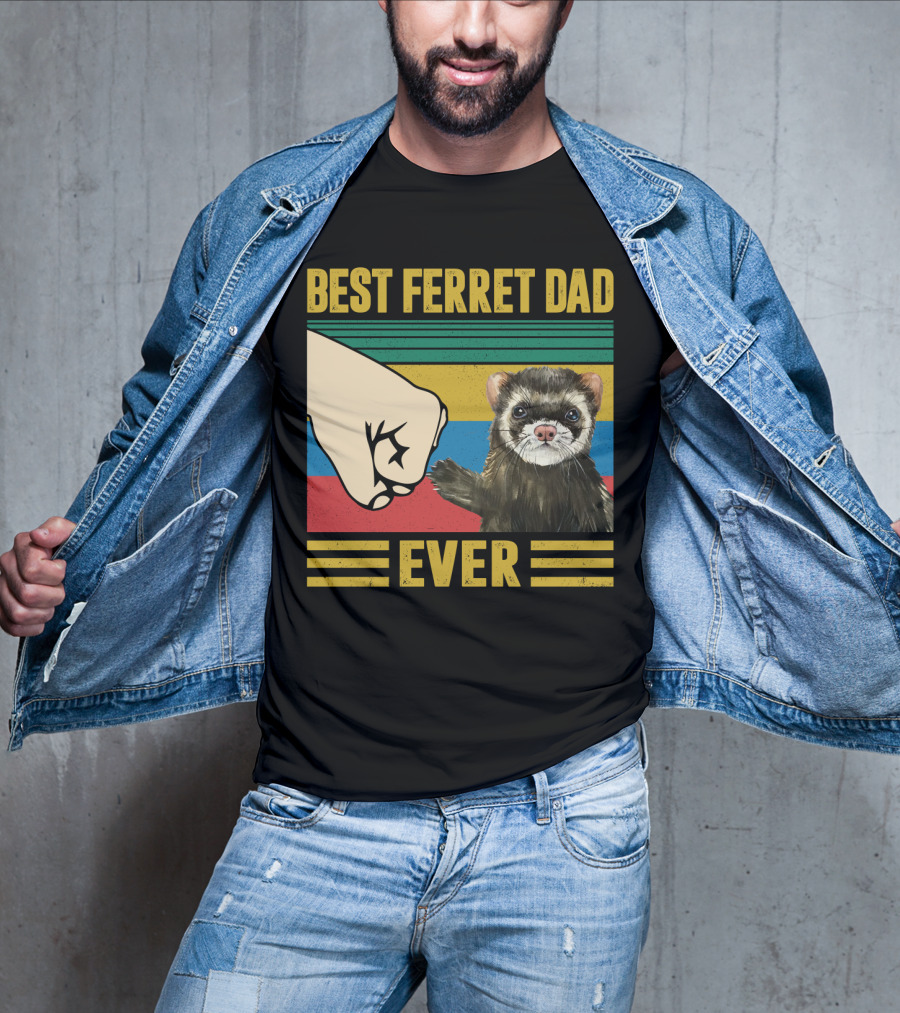 Best Ferret Dad Ever Fist Bump Vintage Stripes T-Shirt