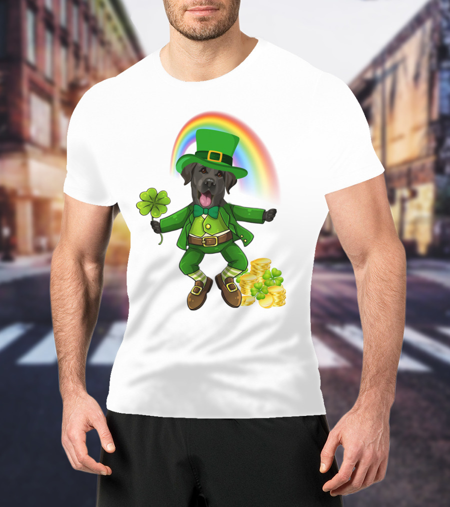 Lucky Irish Dog With Shamrock And Rainbow T-Shirt