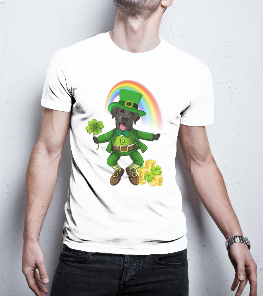 Lucky Irish Dog With Shamrock And Rainbow T-Shirt