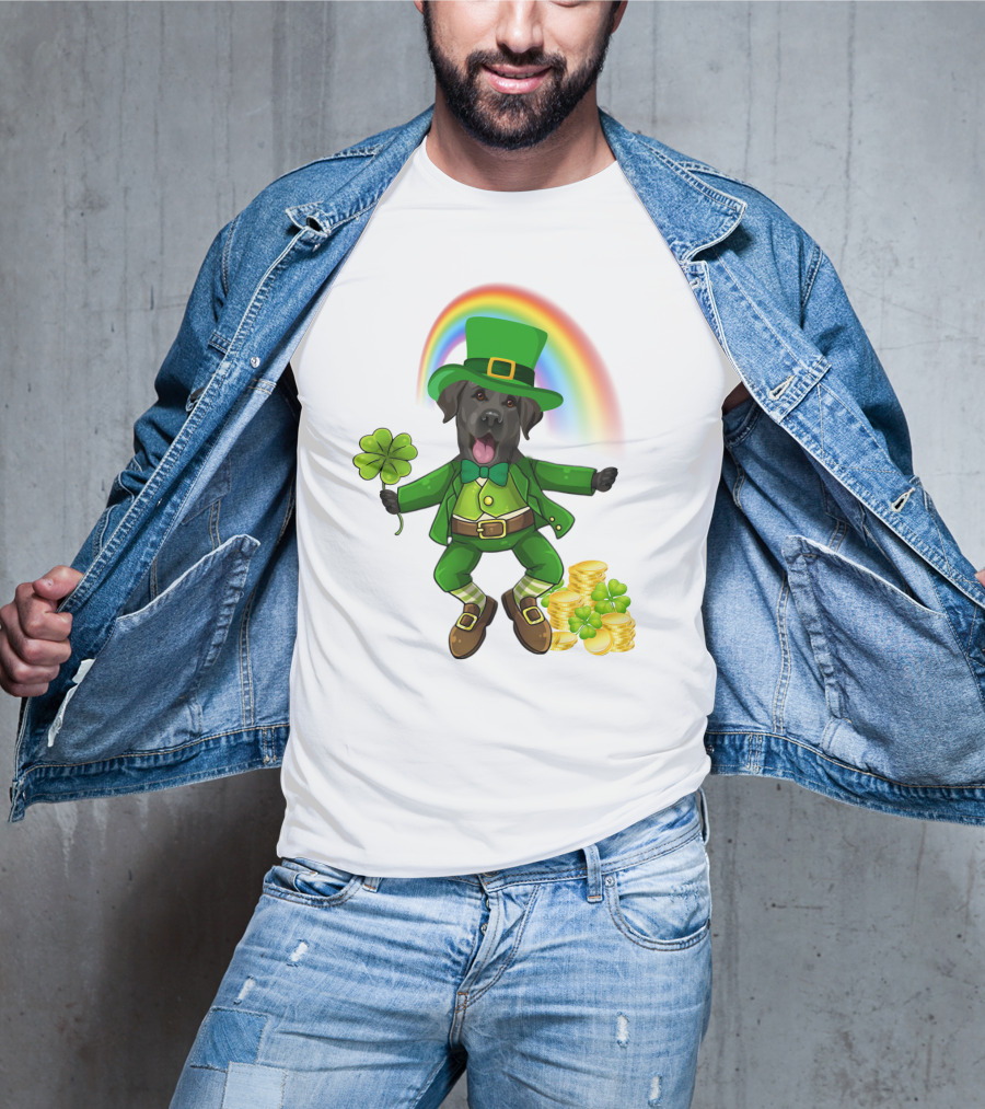 Lucky Irish Dog With Shamrock And Rainbow T-Shirt