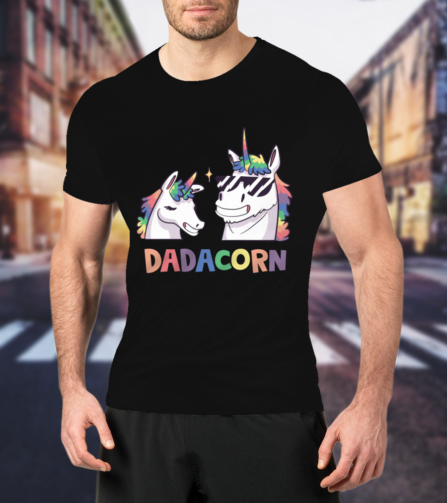 Dadacorn Daddy And Child Unicorn Magic Rainbow Mane Duo T-Shirt