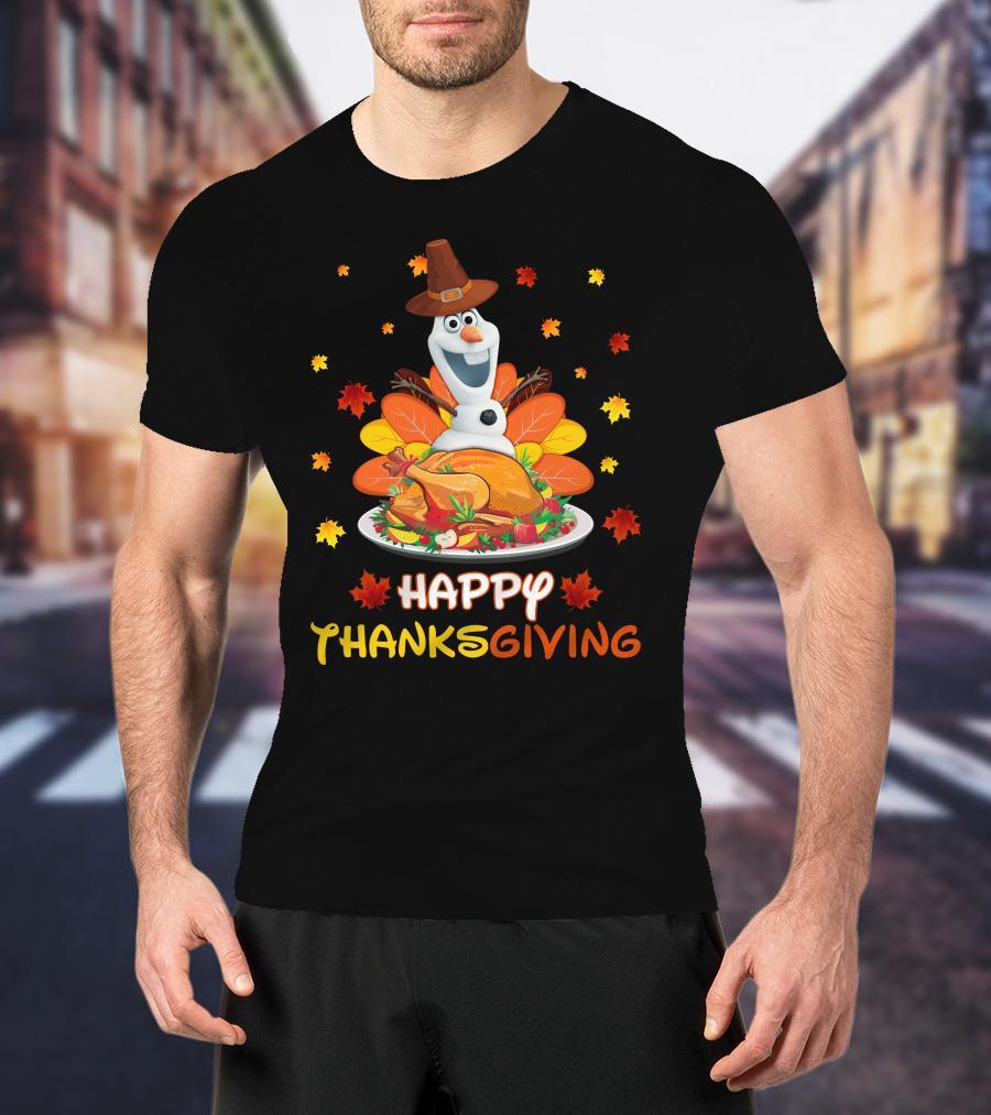 Olaf Turkey Happy Thanksgiving With Autumn Leaves And Pumpkin Pie T-Shirt