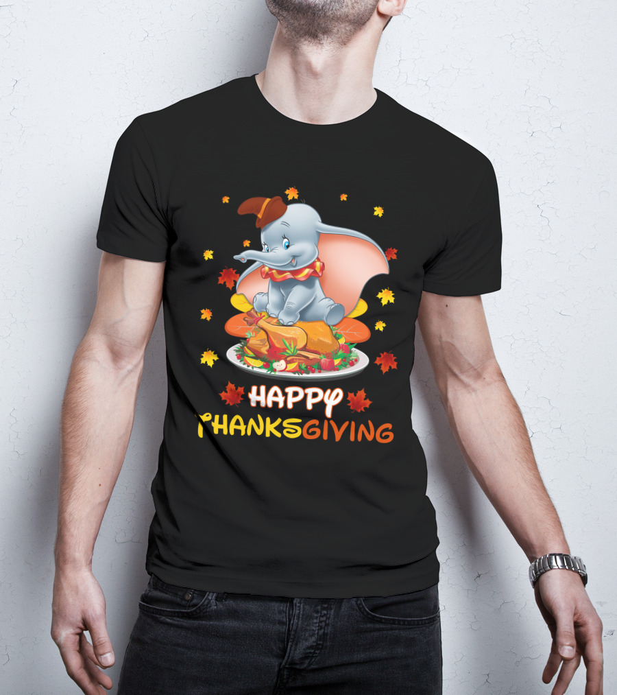 Happy Thanksgiving Dumbo Turkey Autumn Leaves T-Shirt