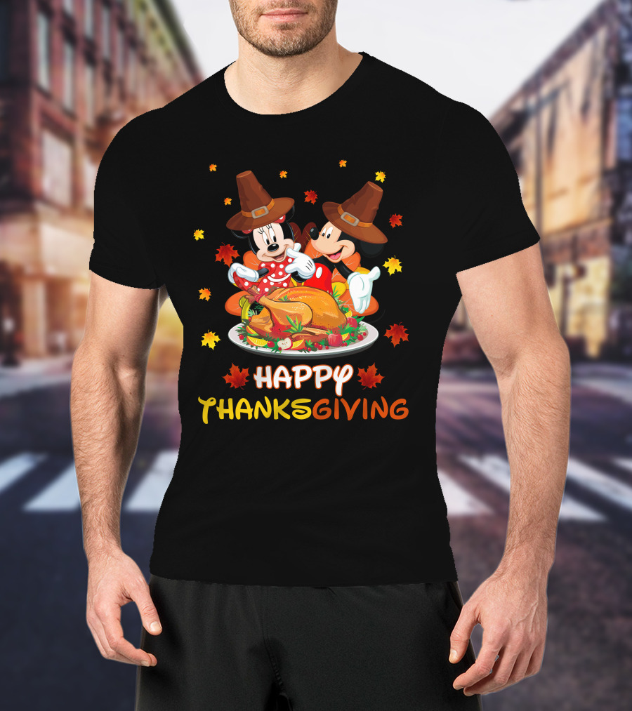Happy Thanksgiving Mickey And Minnie Turkey Feast T-Shirt