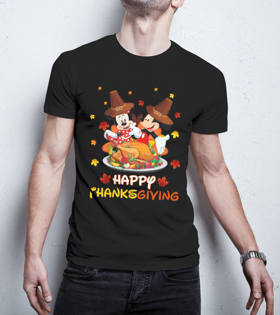 Happy Thanksgiving Mickey And Minnie Turkey Feast T-Shirt