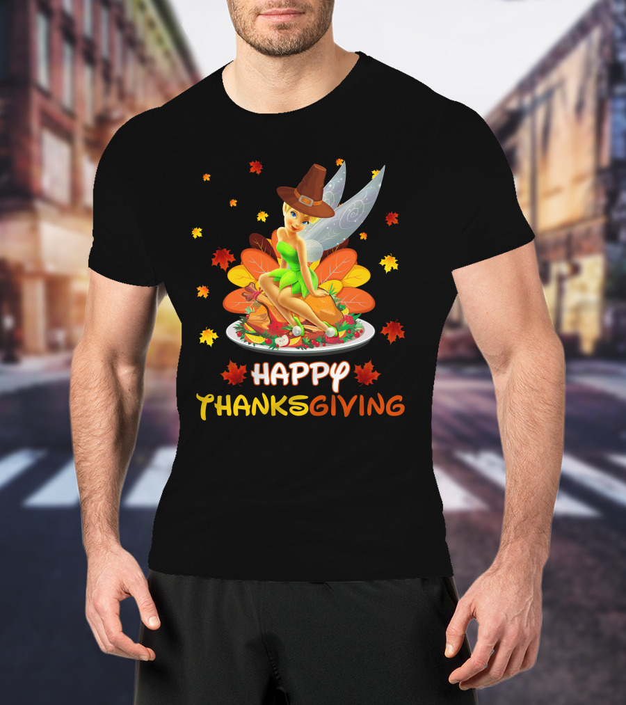 Happy Thanksgiving Tinkerbell Leaves And Cornucopia T-Shirt
