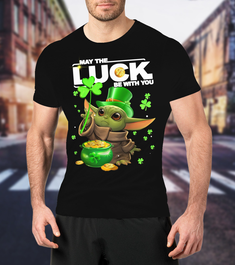 May The Luck Be With You Baby Yoda Clover Gold Coins T-Shirt