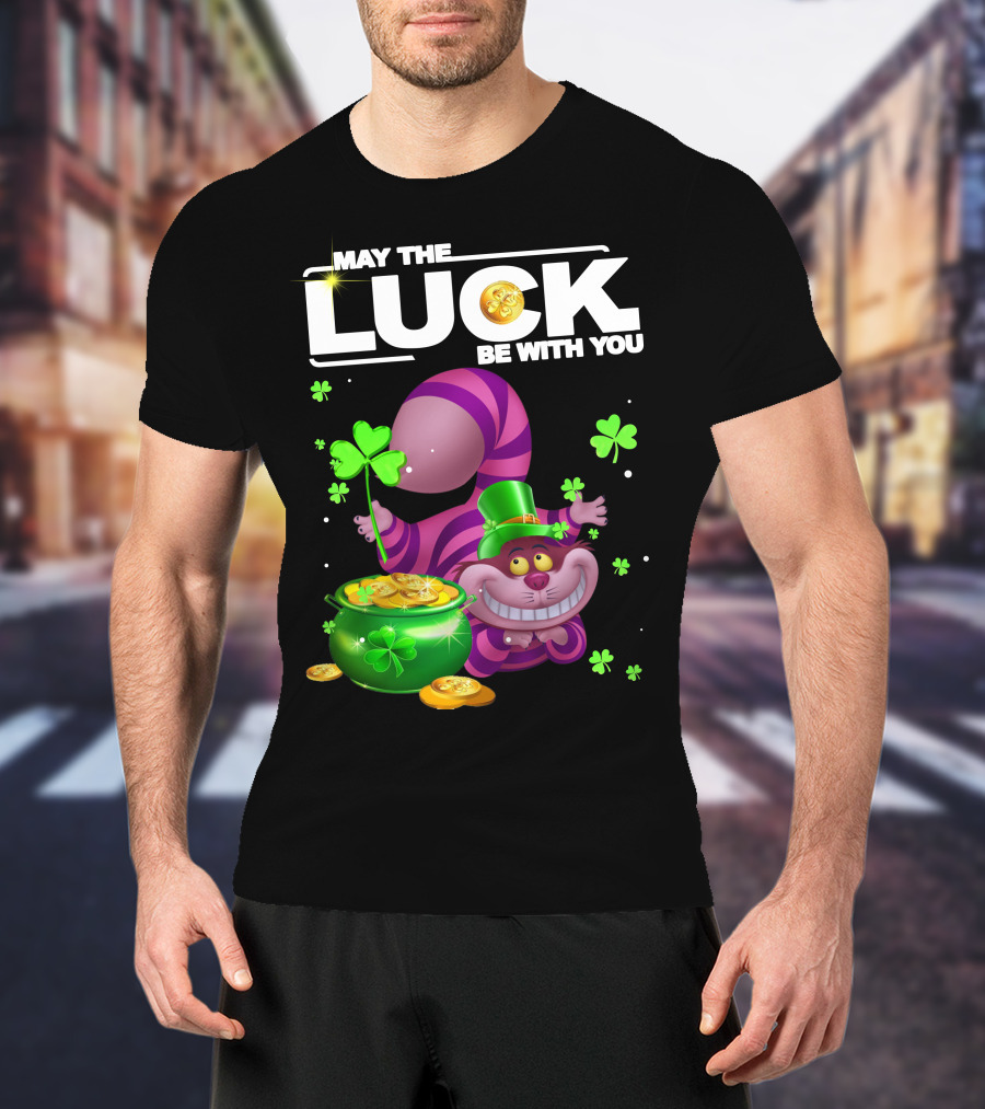 May The Luck Be With You Cheshire Cat Coins And Clover Pot T-Shirt