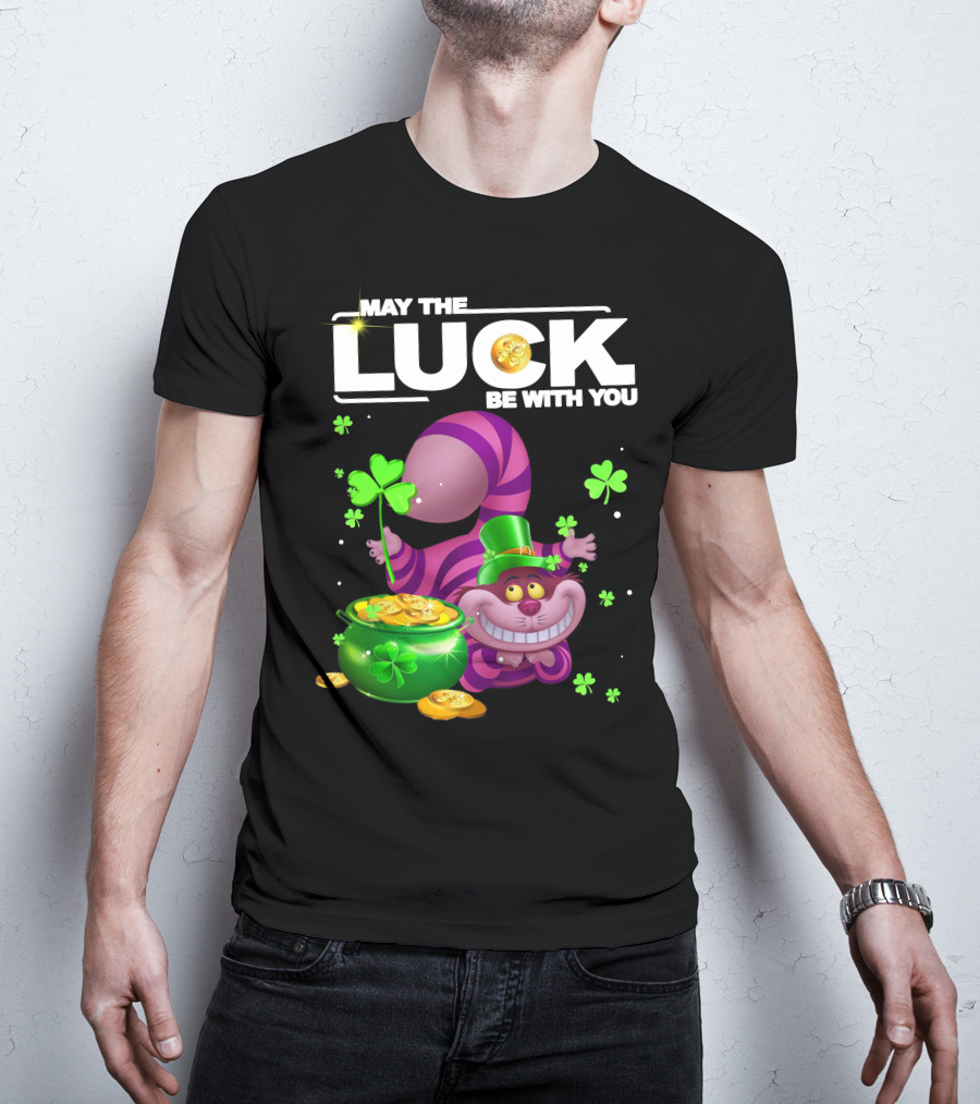 May The Luck Be With You Cheshire Cat Coins And Clover Pot T-Shirt