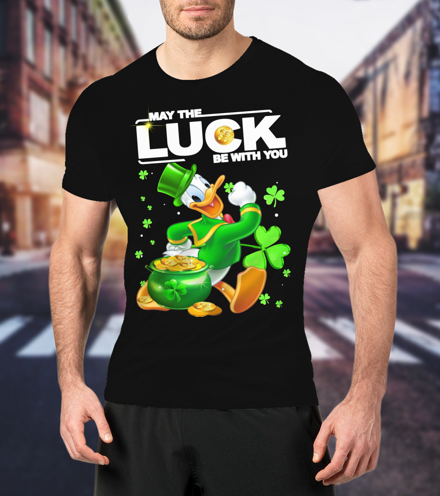 May The Luck Be With You Donald Duck St. Patrick's Day Gold Coins And Clover T-Shirt