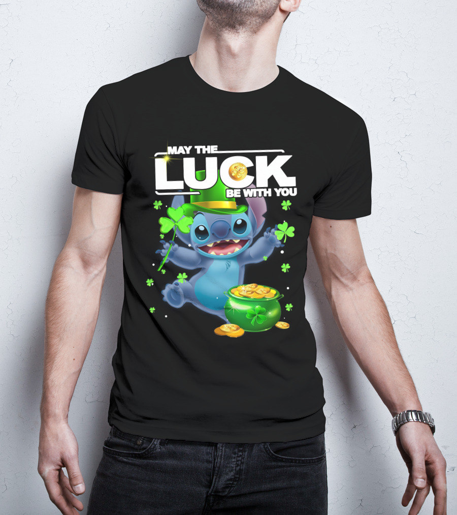 May The Luck Be With You Stitch Pot Of Gold Shamrocks T-Shirt