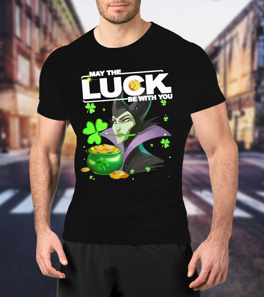 MAY THE LUCK BE WITH YOU Maleficent Shamrock Coins T-Shirt