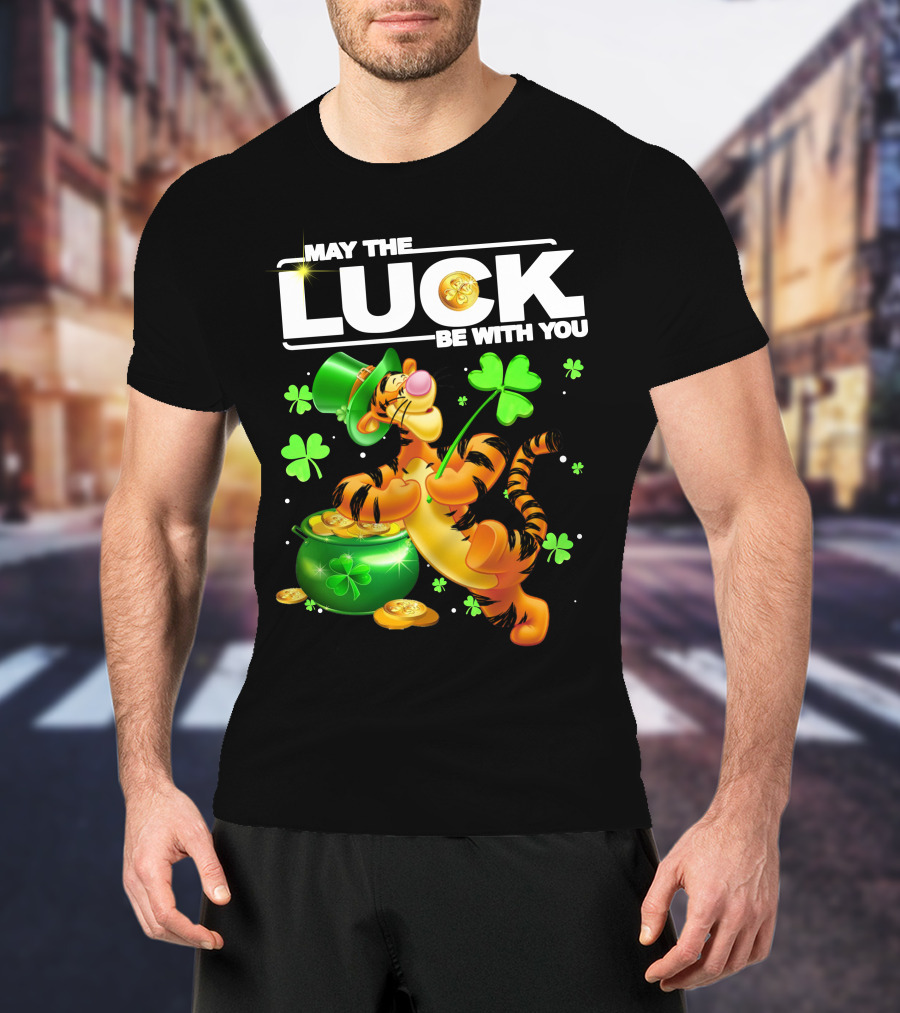 May The Luck Be With You Tigger With Pot Of Gold And Shamrocks T-Shirt