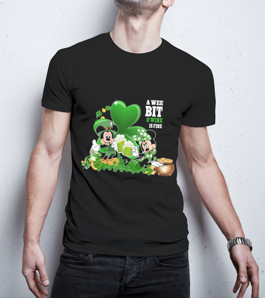 Mickey And Minnie A Wee Bit O'Wine Is Fine Patrick's Day T-Shirt