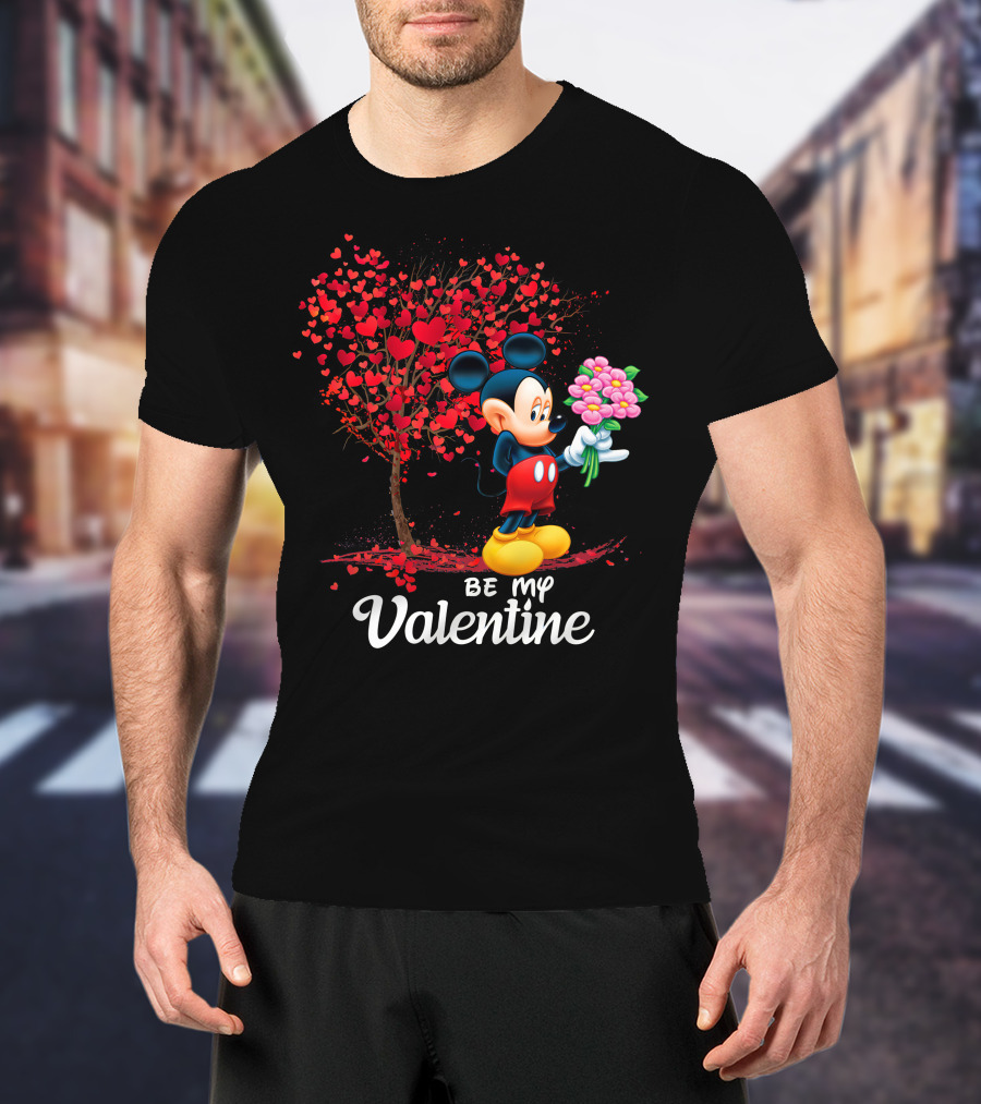 Mickey Be My Valentine Bouquet With Heart Tree T-Shirt