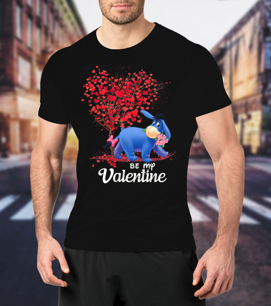 Be My Valentine Eeyore Donkey With Hearts And Flowers T-Shirt