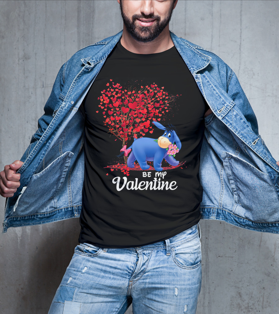 Be My Valentine Eeyore Donkey With Hearts And Flowers T-Shirt