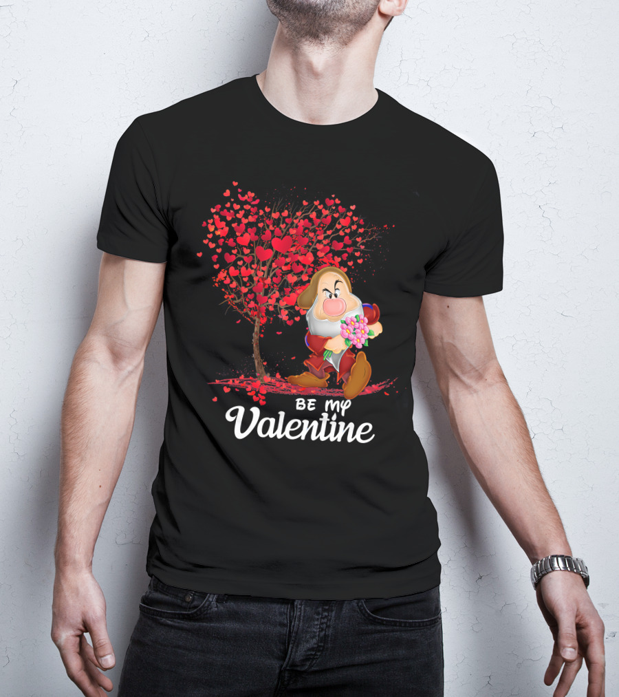 Be My Valentine Grumpy Character With Heart Tree And Flowers T-Shirt