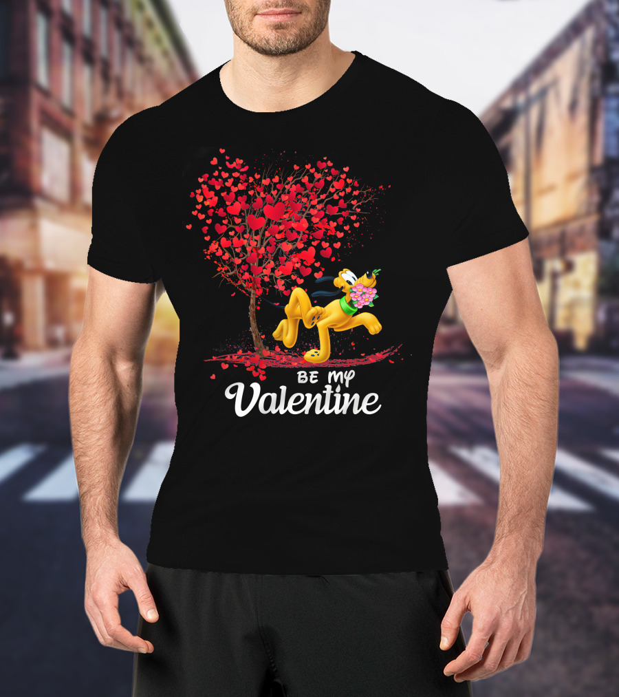 Be My Valentine Pluto With Heart Tree And Flowers T-Shirt