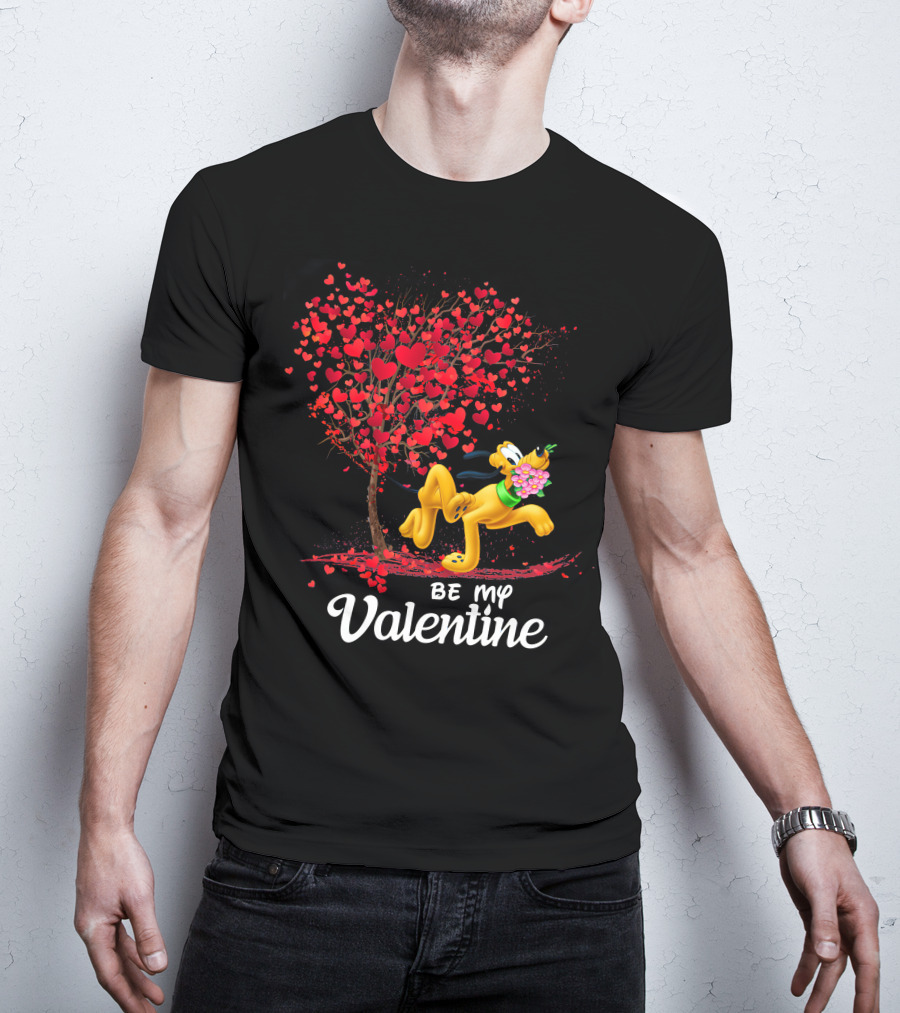 Be My Valentine Pluto With Heart Tree And Flowers T-Shirt