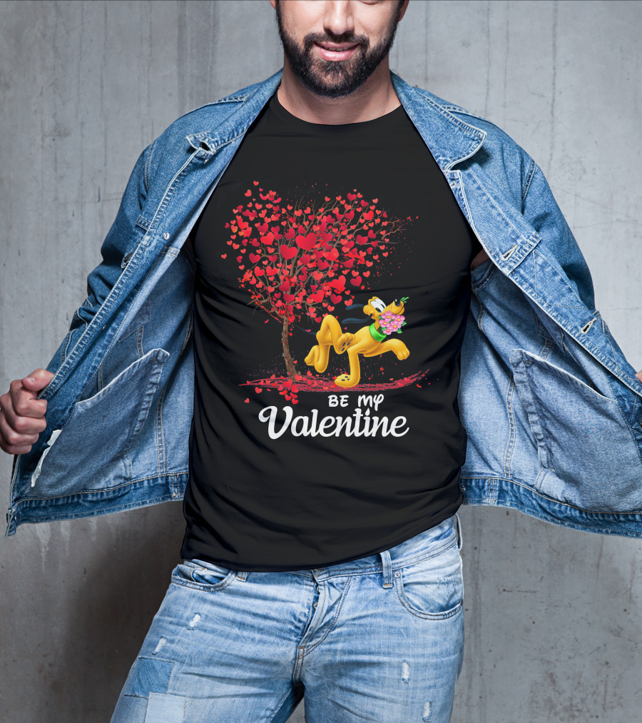 Be My Valentine Pluto With Heart Tree And Flowers T-Shirt