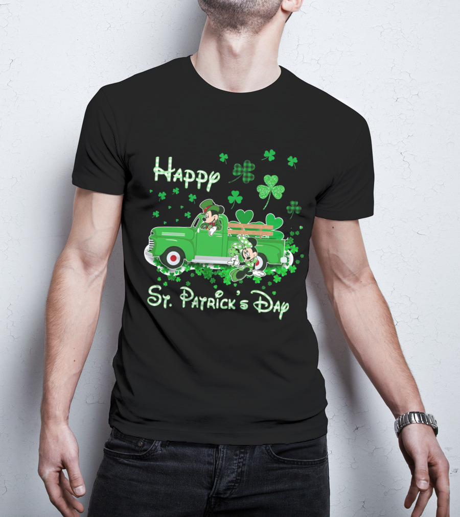 Happy St. Patrick's Day Mickey Mouse Green Truck Shamrocks T-Shirt